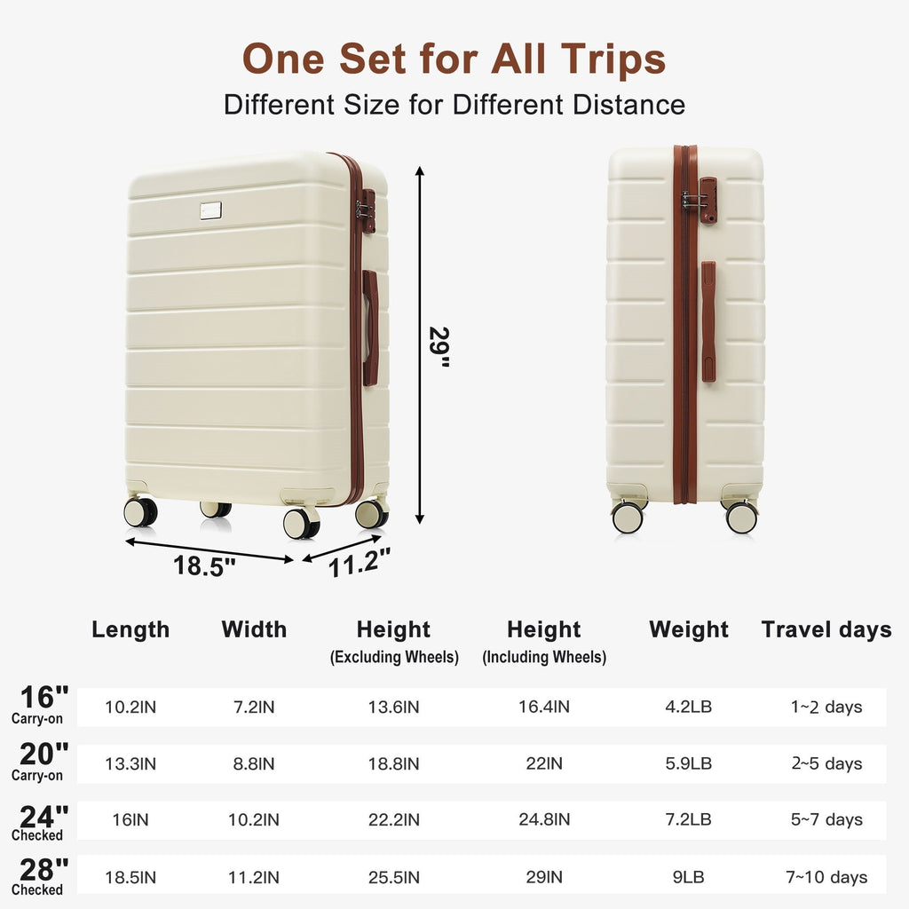 Ivory and Brown Hardside Spinner Suitcase Set with TSA Locks, Four