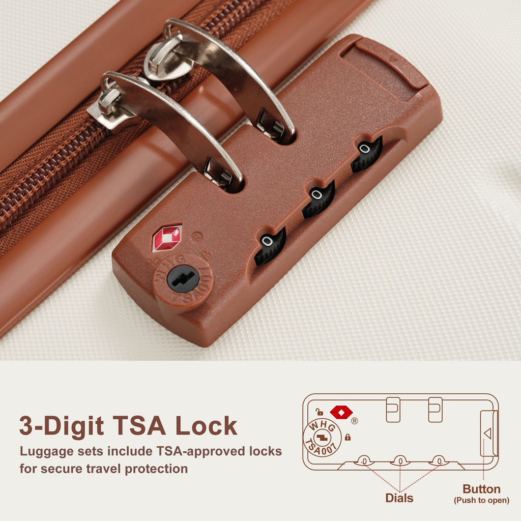 Ivory and Brown Hardside Spinner Suitcase Set with TSA Locks, Four