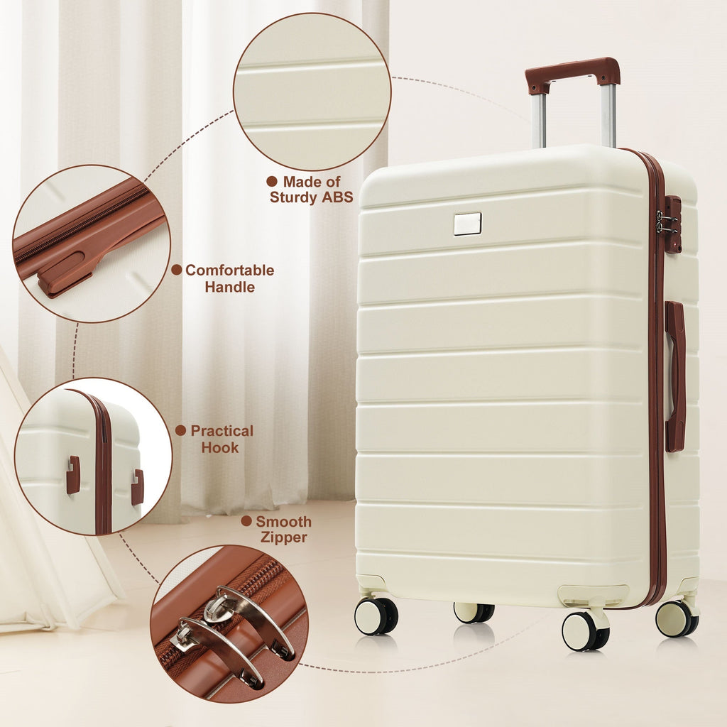 Ivory and Brown Hardside Spinner Suitcase Set with TSA Locks, Four
