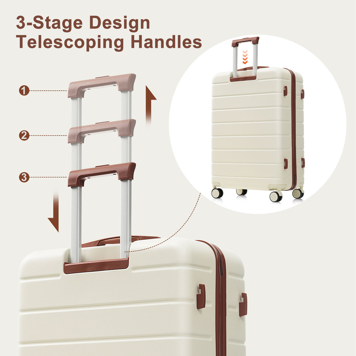 Ivory and Brown Hardside Spinner Suitcase Set with TSA Locks, Four