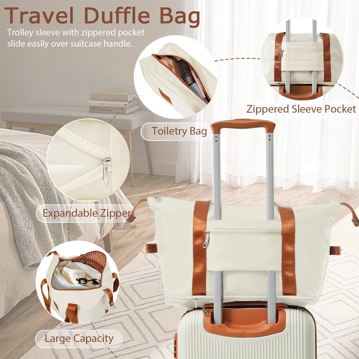 3-Piece 20-Inch ABS Carry-On Luggage Set with Duffel, Toiletry Bag and