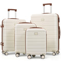 Ivory and Brown Hardside Spinner Suitcase Set with TSA Locks, Four