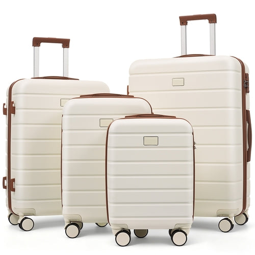 Ivory and Brown Hardside Spinner Suitcase Set with TSA Locks, Four