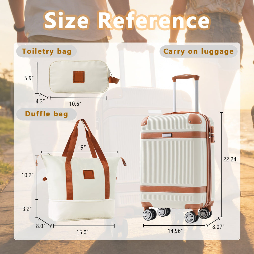3-Piece 20-Inch ABS Carry-On Luggage Set with Duffel, Toiletry Bag and