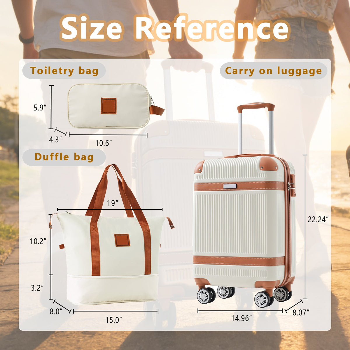 3-Piece 20-Inch ABS Carry-On Luggage Set with Duffel, Toiletry Bag and