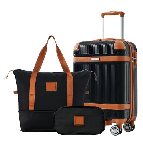 3-Piece 20-Inch ABS Carry-On Luggage Set with Duffel, Toiletry Bag and