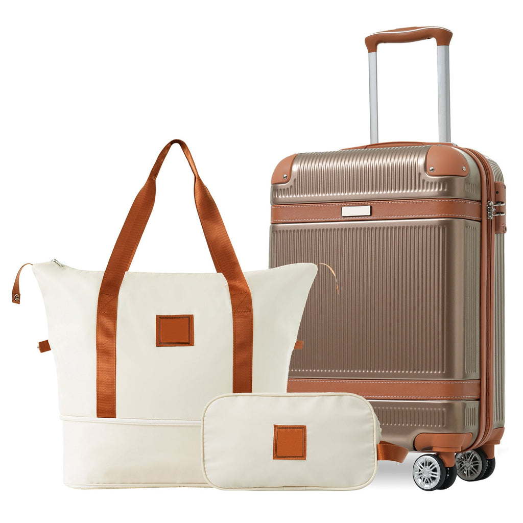 3-Piece 20-Inch ABS Carry-On Luggage Set with Duffel, Toiletry Bag and