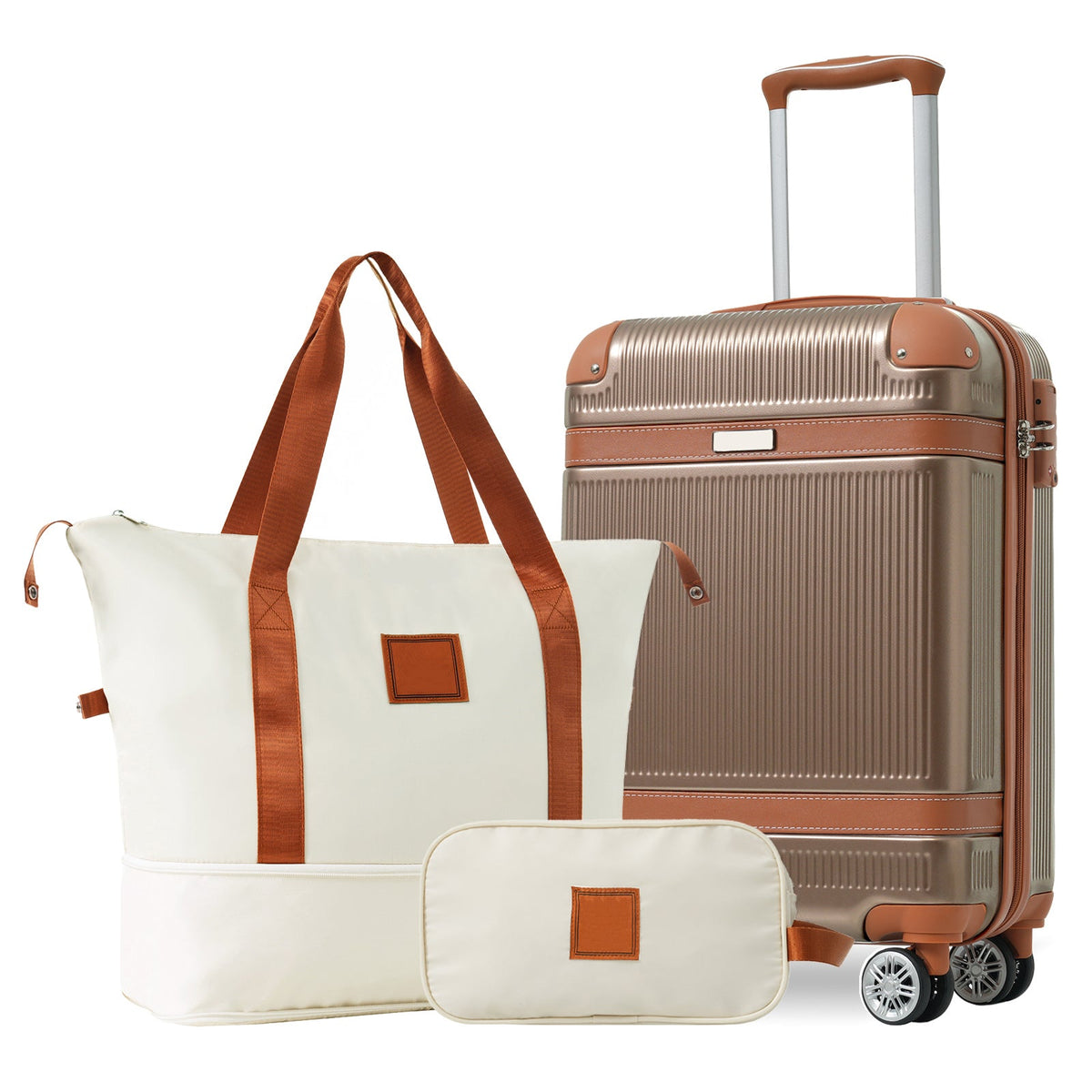3-Piece 20-Inch ABS Carry-On Luggage Set with Duffel, Toiletry Bag and