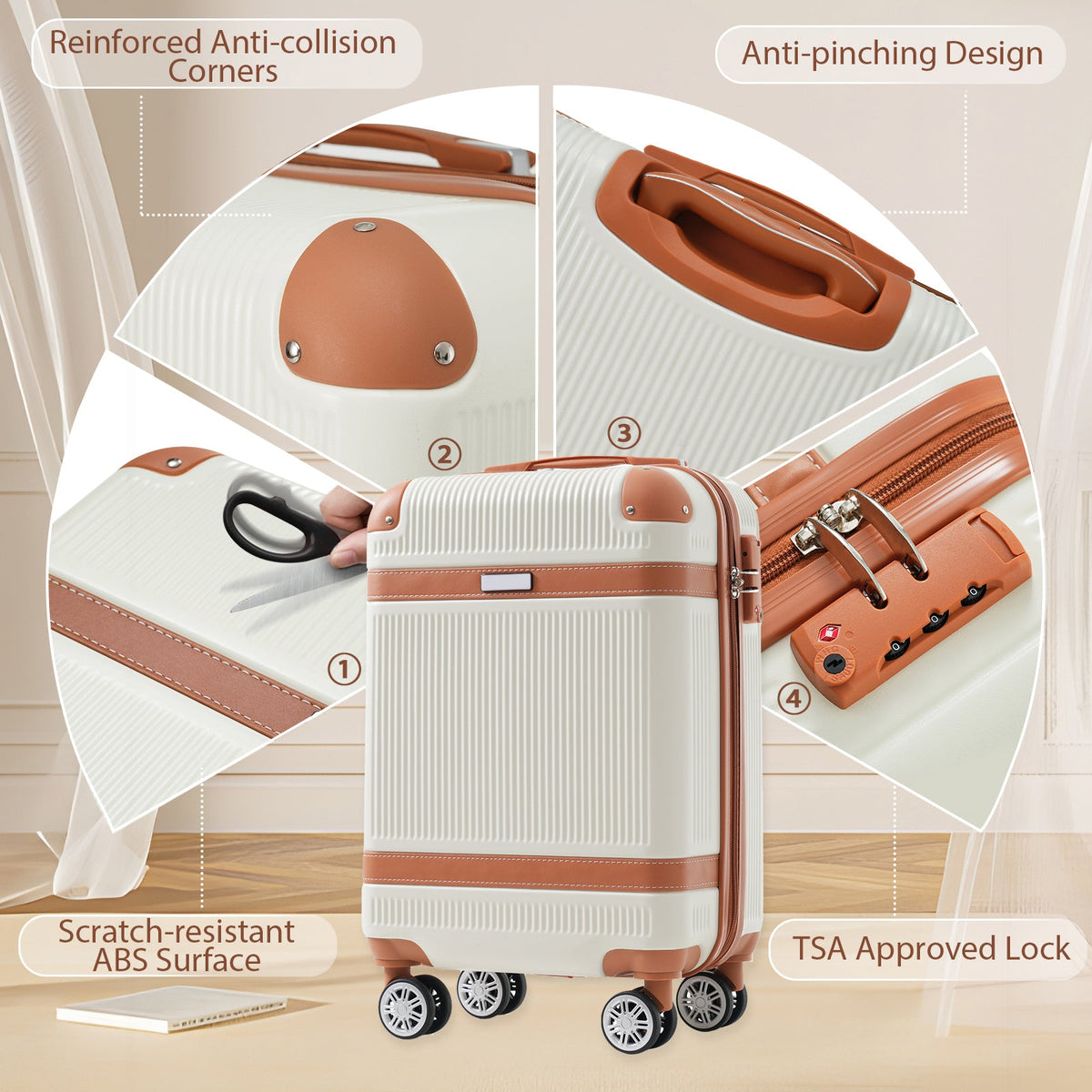 3-Piece 20-Inch ABS Carry-On Luggage Set with Duffel, Toiletry Bag and