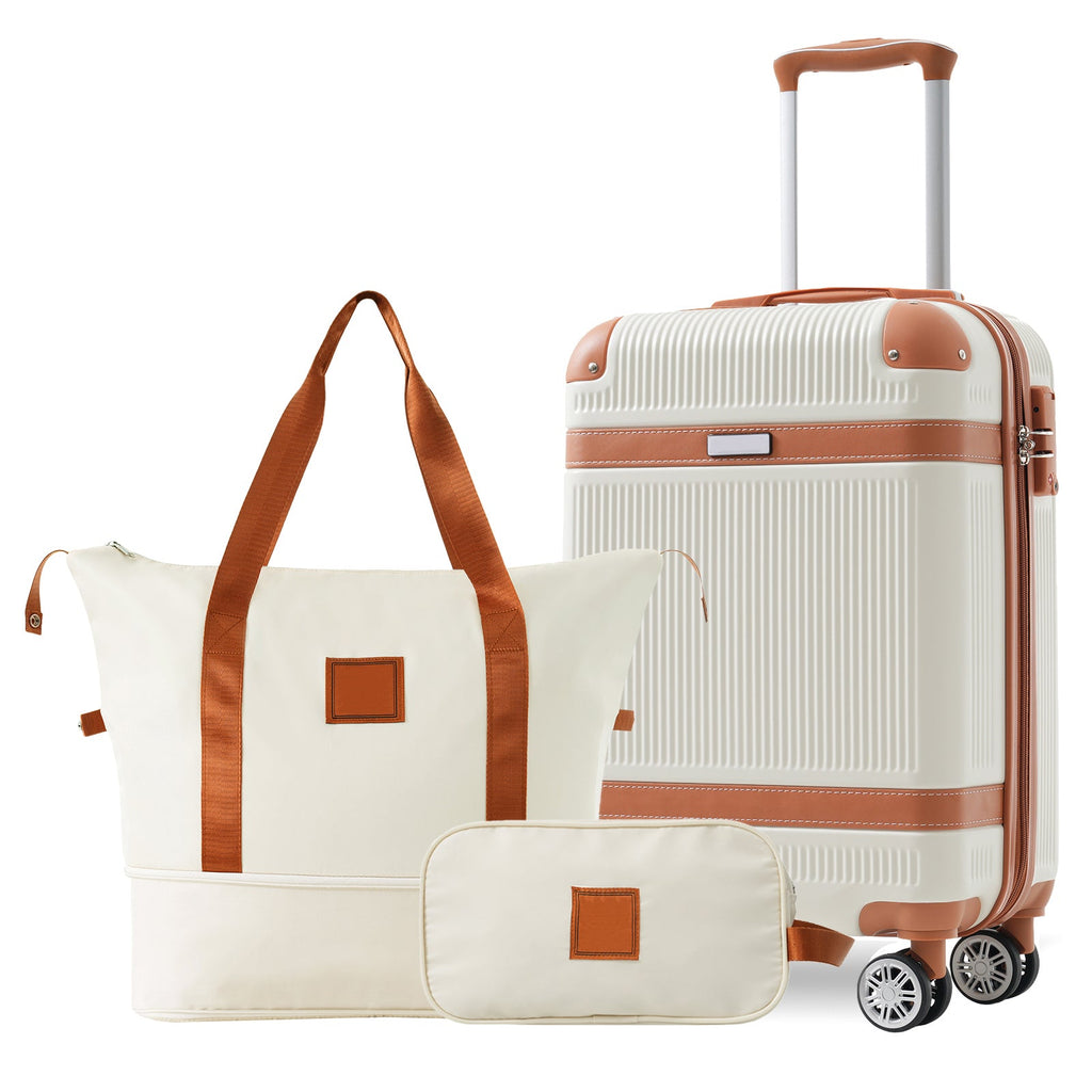 3-Piece 20-Inch ABS Carry-On Luggage Set with Duffel, Toiletry Bag and