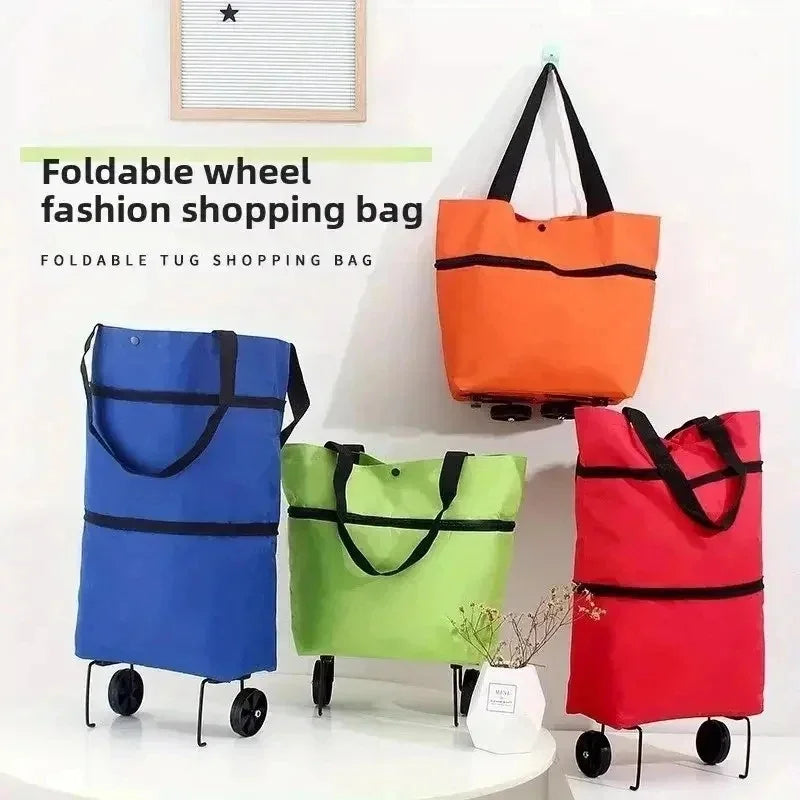 Folding Shopping Cart With Wheels Backpack Trolley Collapsible Hand Truck For Grocery Travel Luggage