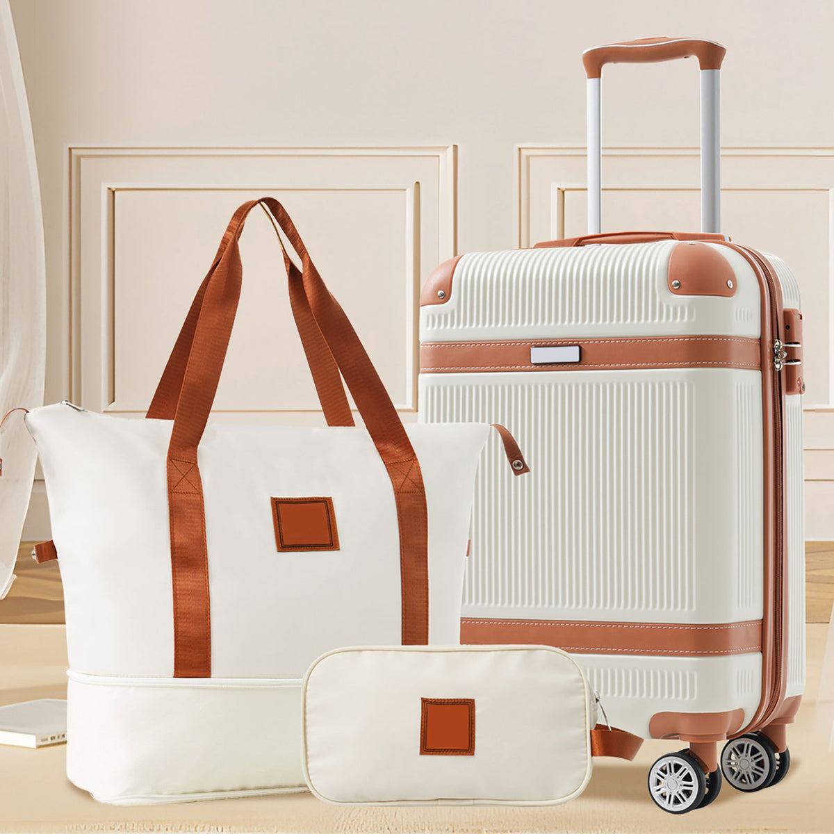 3-Piece 20-Inch ABS Carry-On Luggage Set with Duffel, Toiletry Bag and