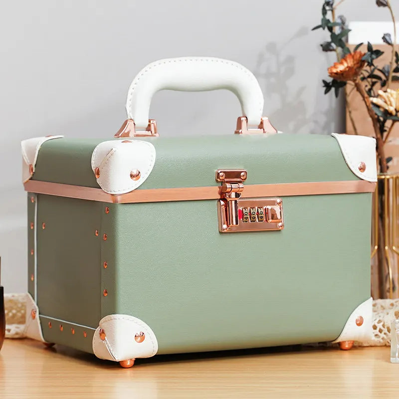 New Trendy Vintage Makeup Case Popular Password Lock Handbag Large