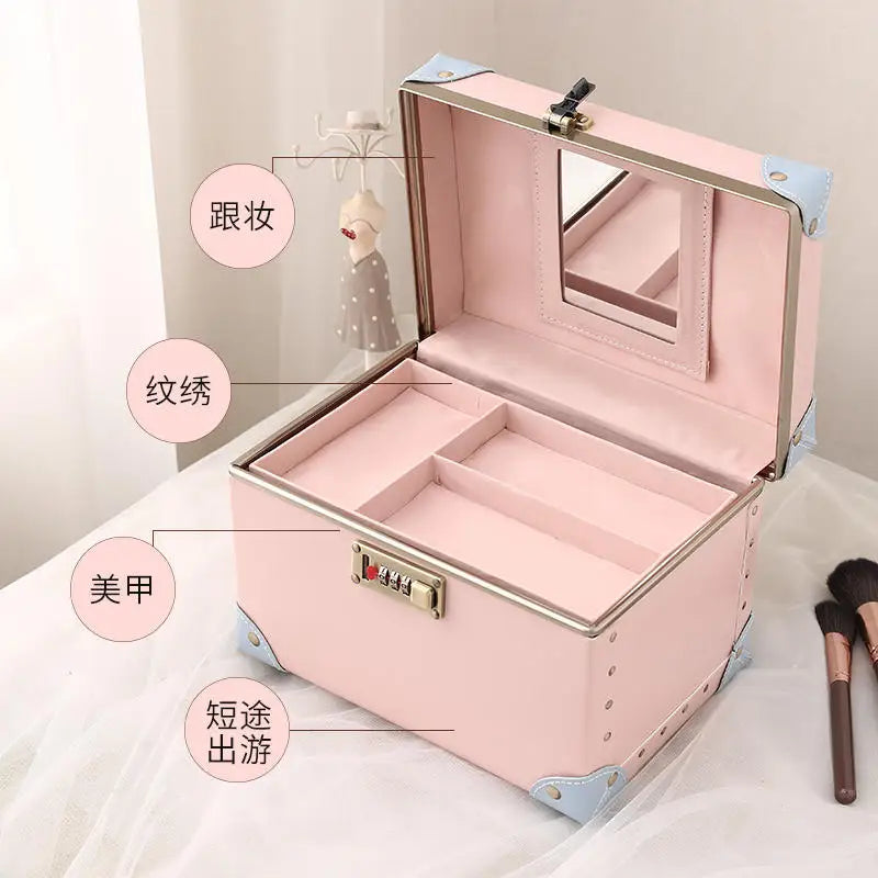 New Trendy Vintage Makeup Case Popular Password Lock Handbag Large