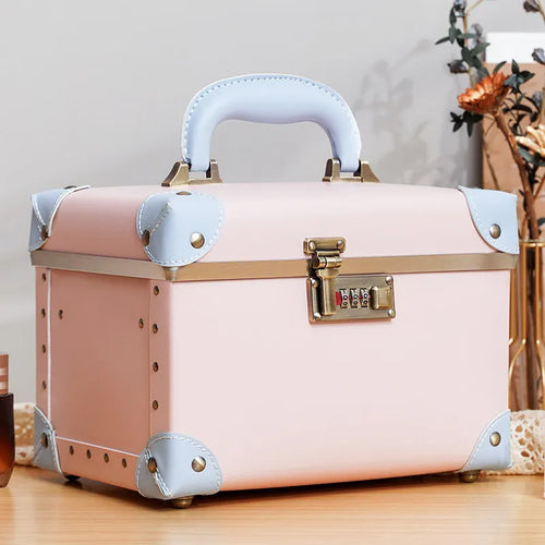 New Trendy Vintage Makeup Case Popular Password Lock Handbag Large