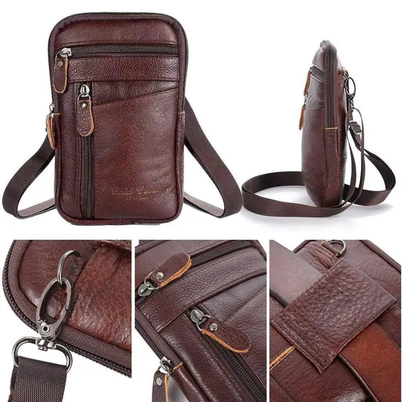 Leather Waist Bag Men's Mobile Phone Bag Wearing Belt Outdoor Sport