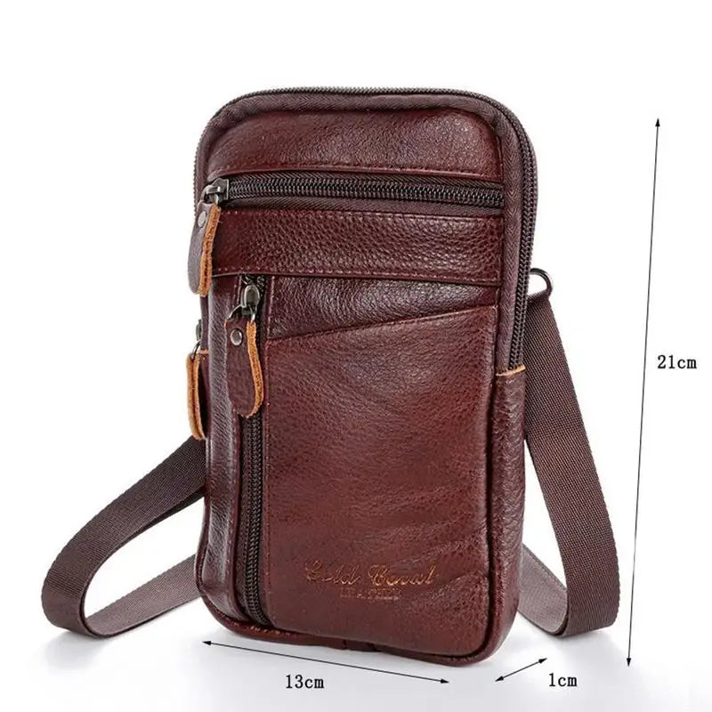 Leather Waist Bag Men's Mobile Phone Bag Wearing Belt Outdoor Sport