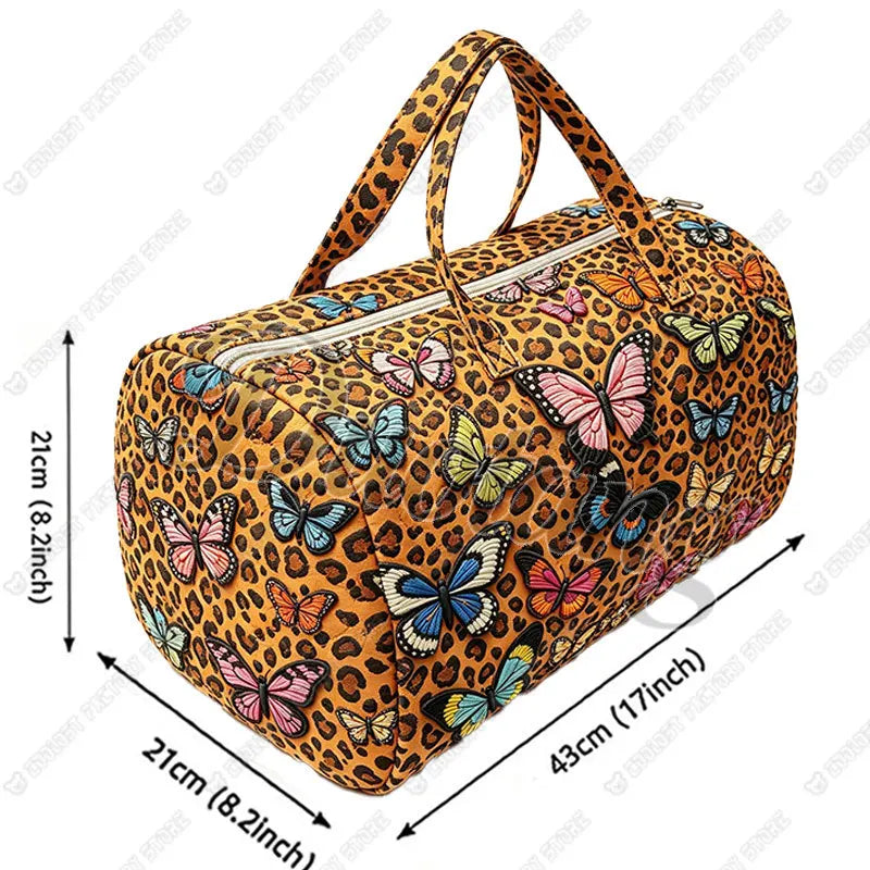 Leopard and Butterfly Handbag for Travel 2D Flat Quilted Women Large