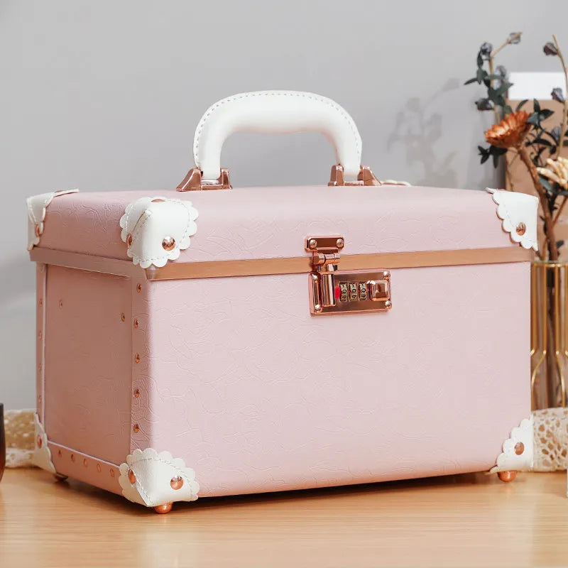 New Trendy Vintage Makeup Case Popular Password Lock Handbag Large