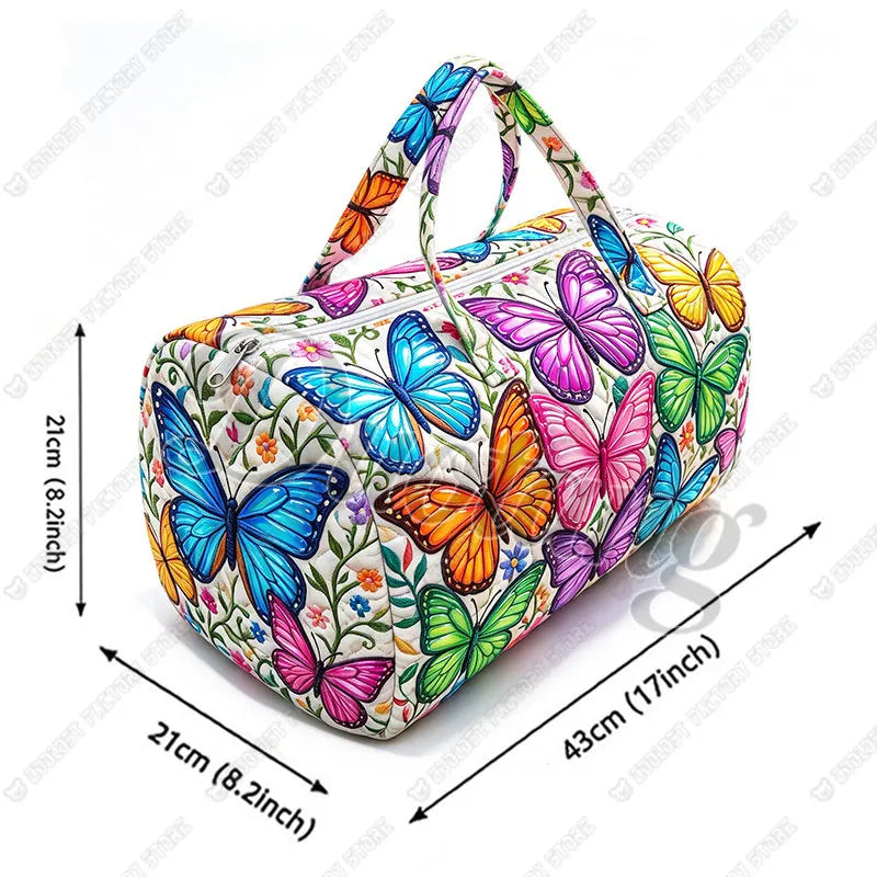 2D Flat Quilted Colorful Floral Butterfly Pattern Handbag for Travel