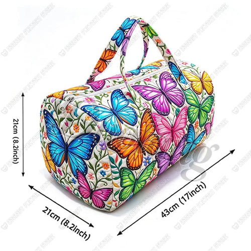 2D Flat Quilted Colorful Floral Butterfly Pattern Handbag for Travel