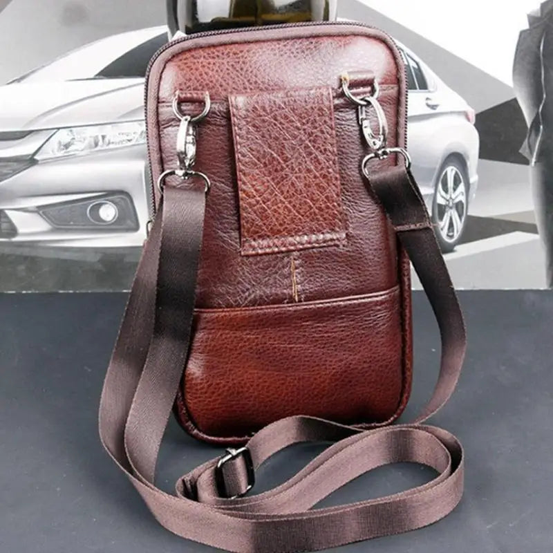 Leather Waist Bag Men's Mobile Phone Bag Wearing Belt Outdoor Sport