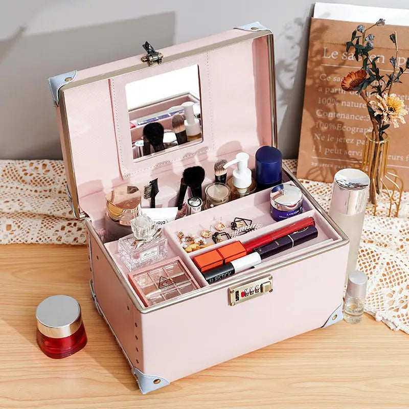 New Trendy Vintage Makeup Case Popular Password Lock Handbag Large