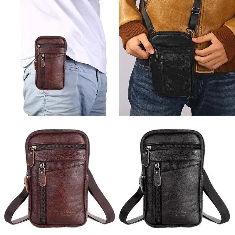 Leather Waist Bag Men's Mobile Phone Bag Wearing Belt Outdoor Sport