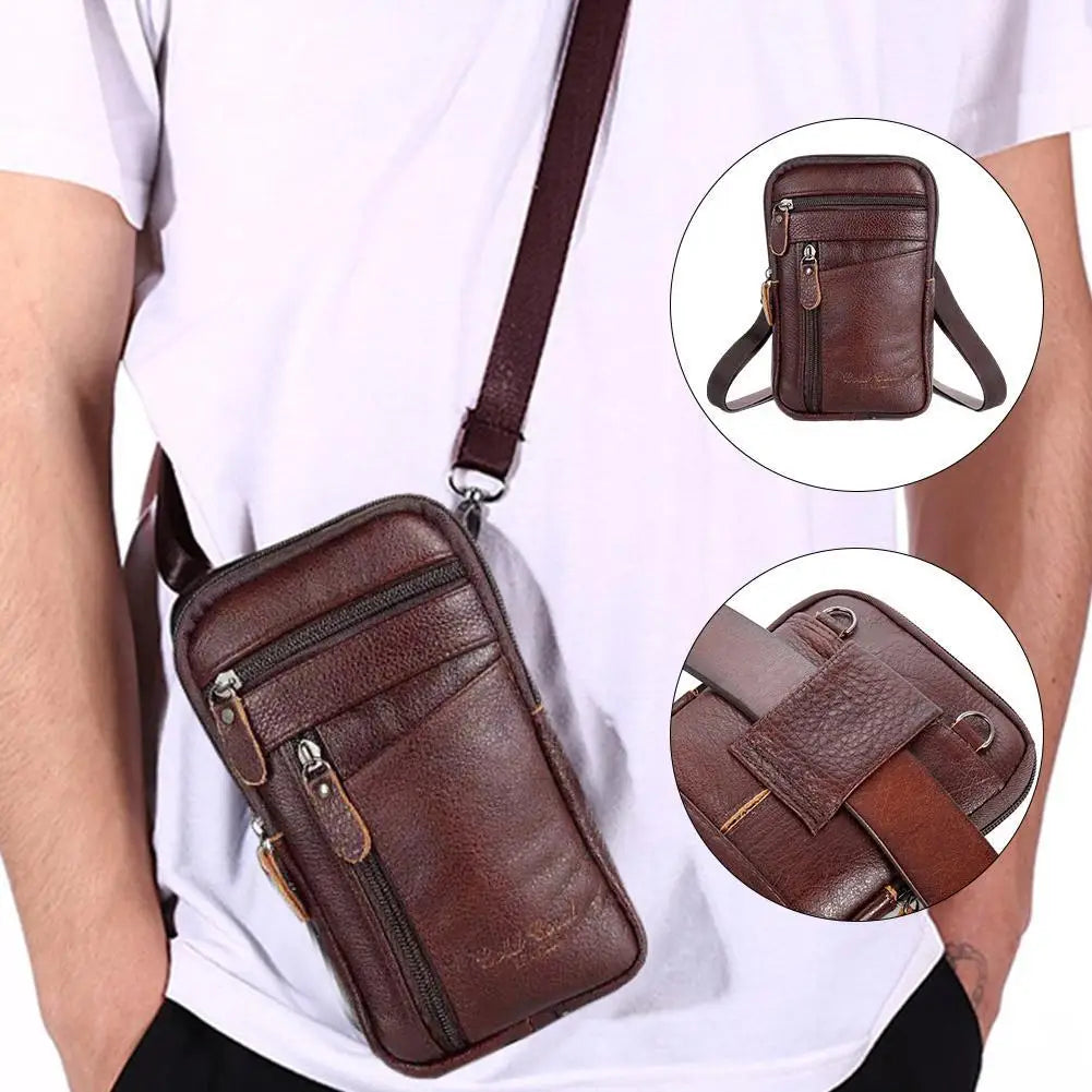 Leather Waist Bag Men's Mobile Phone Bag Wearing Belt Outdoor Sport