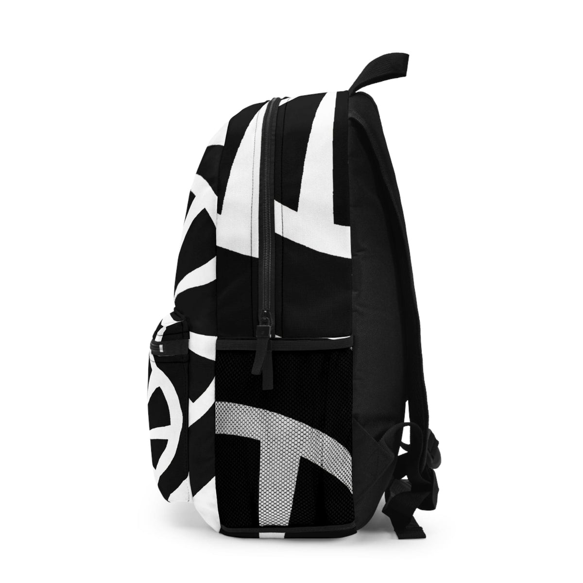 Backpack - Large Water-resistant Bag - Black and White Geometric