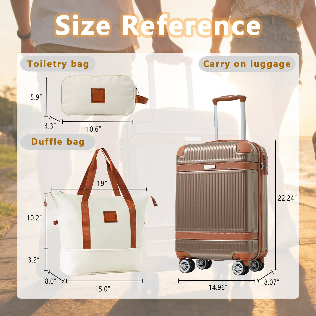 3-Piece 20-Inch ABS Carry-On Luggage Set with Duffel, Toiletry Bag and