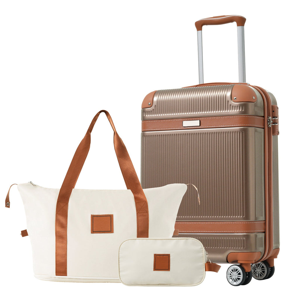 3-Piece 20-Inch ABS Carry-On Luggage Set with Duffel, Toiletry Bag and