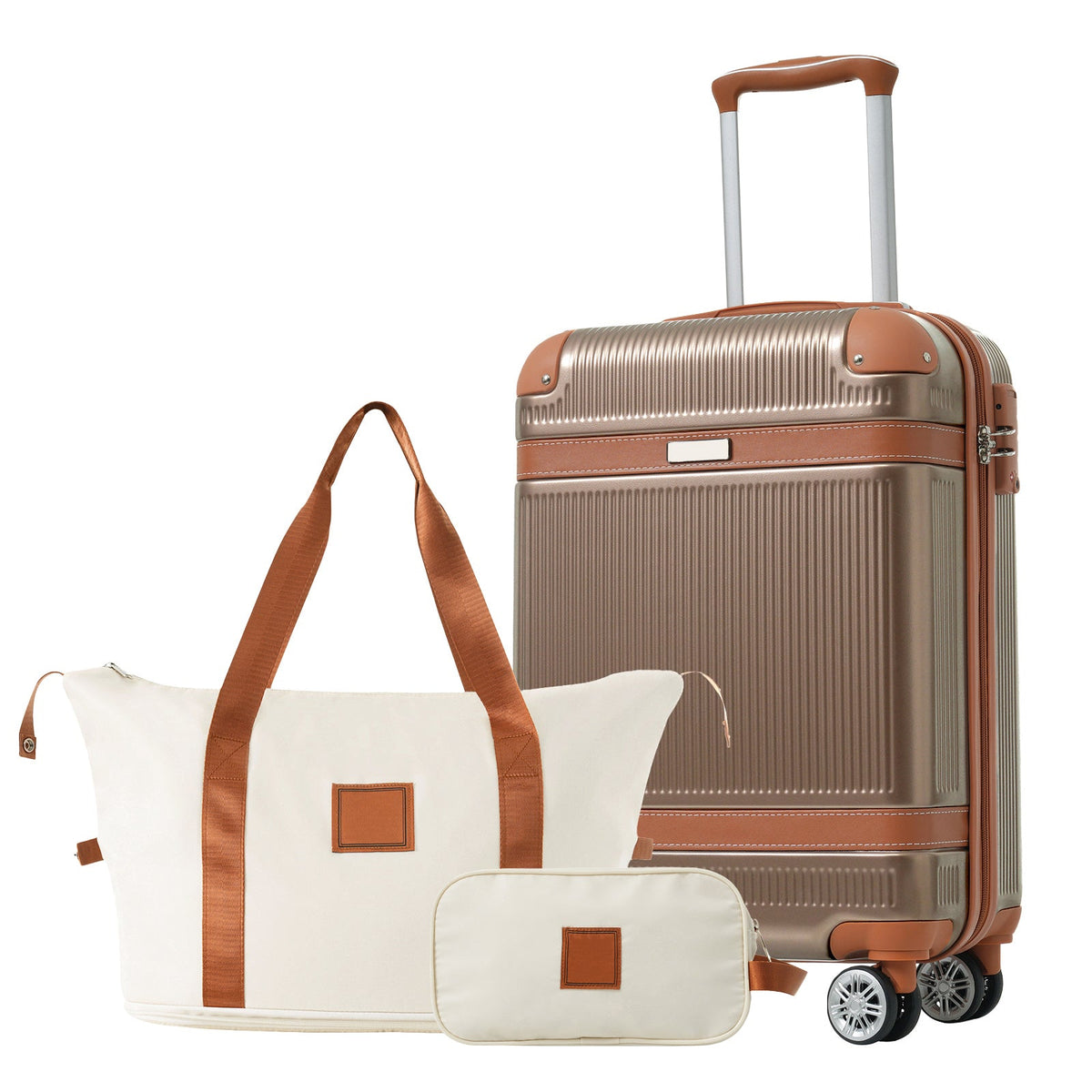 3-Piece 20-Inch ABS Carry-On Luggage Set with Duffel, Toiletry Bag and