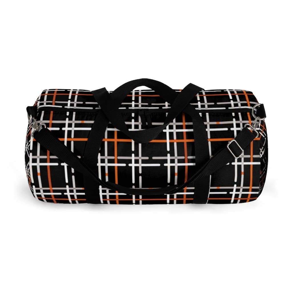 Duffel Bag - Carry on Luggage - Black and Orange Plaid