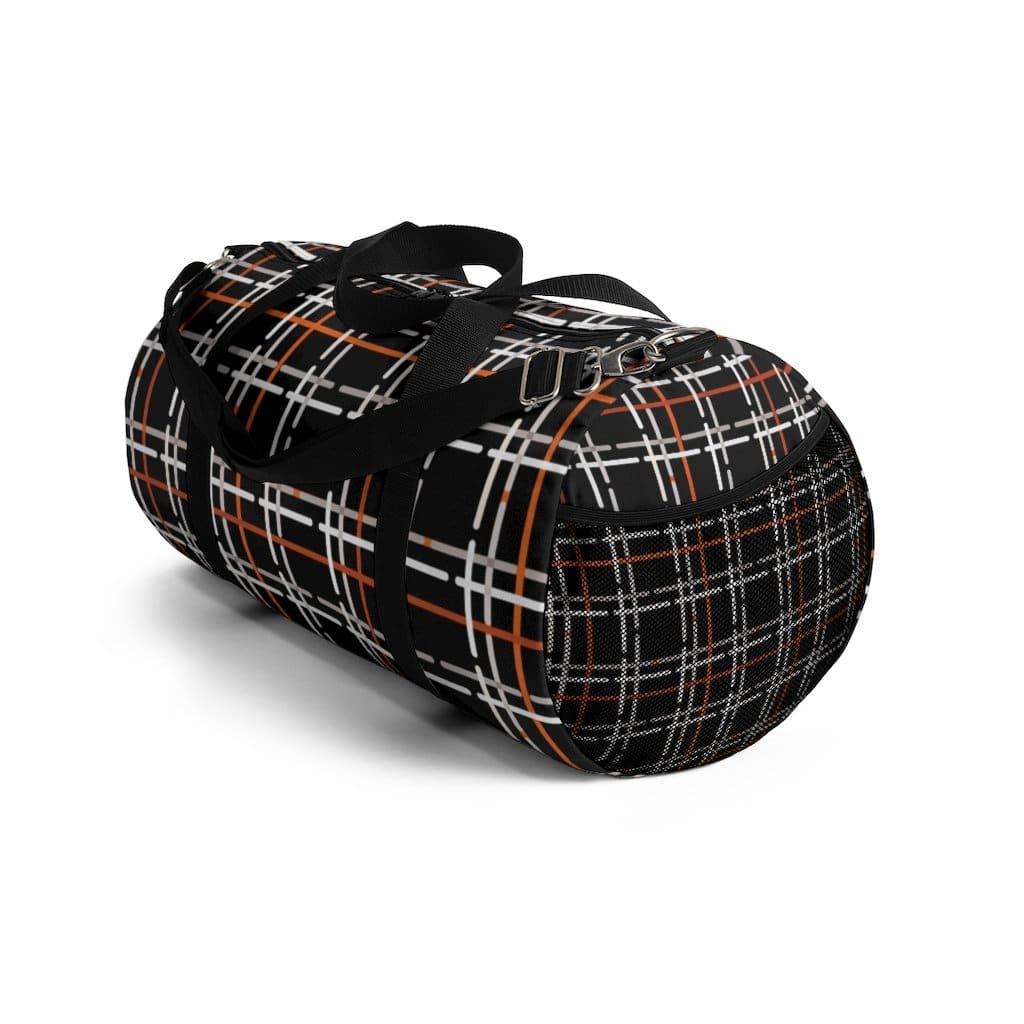 Duffel Bag - Carry on Luggage - Black and Orange Plaid