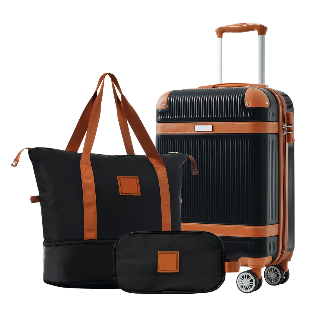 3-Piece 20-Inch ABS Carry-On Luggage Set with Duffel, Toiletry Bag and
